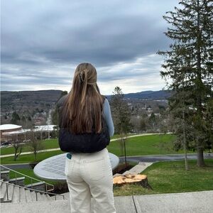 Black Puffer Vest with Blue Long Sleeve